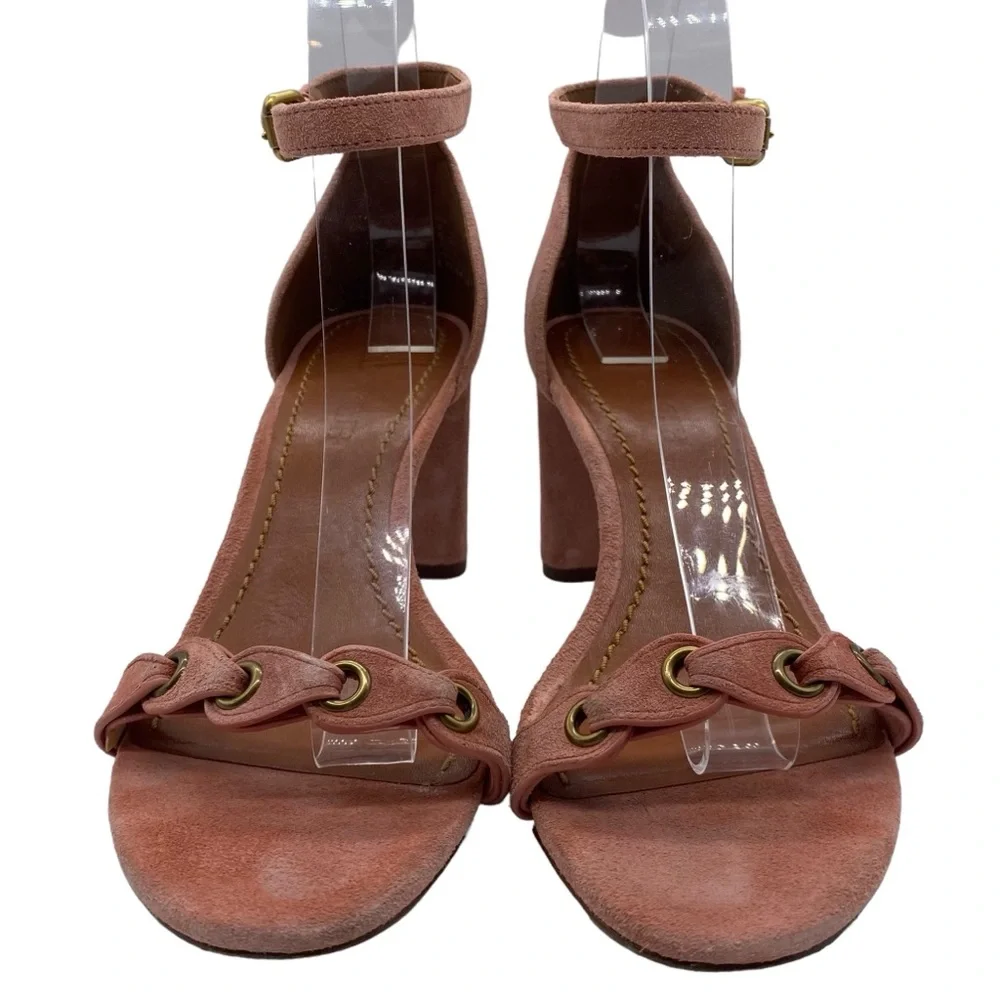Coach Womens Shoes Heel Sandal with Coach Link Pink Suede Leather Feminine Sz 7 - Picture 4 of 14